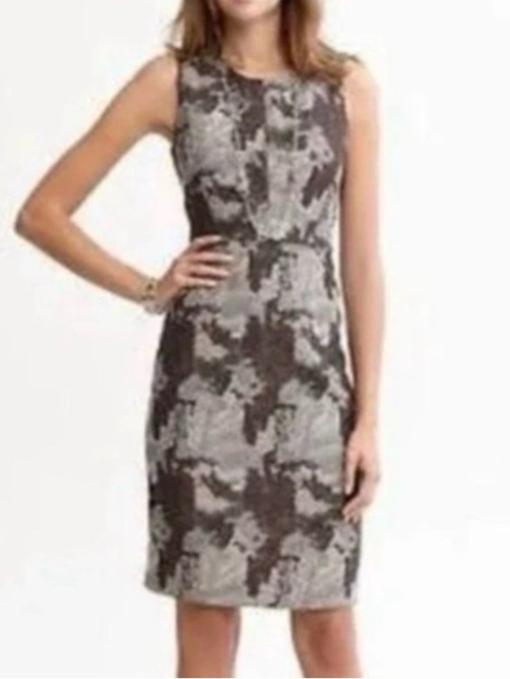 BANANA Republic Wool Blend Sleeveless Brown Gold Metallic Cocktail Dress 6